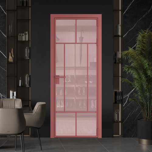 Межкомнатная дверь ProfilDoors 10 AG стекло Кризет розовое цвет профиля Красный антрацит