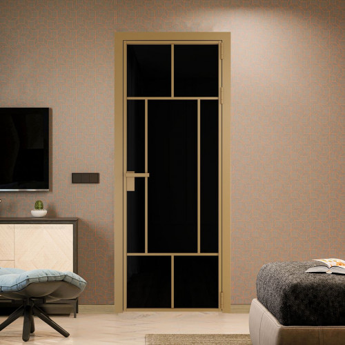 Межкомнатная дверь ProfilDoors 10 AG стекло Триплекс черный цвет профиля Золото