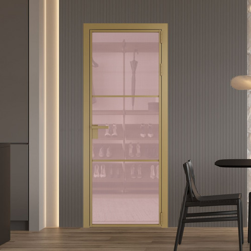 Межкомнатная дверь ProfilDoors 13 AG стекло Кризет розовое цвет профиля Золото