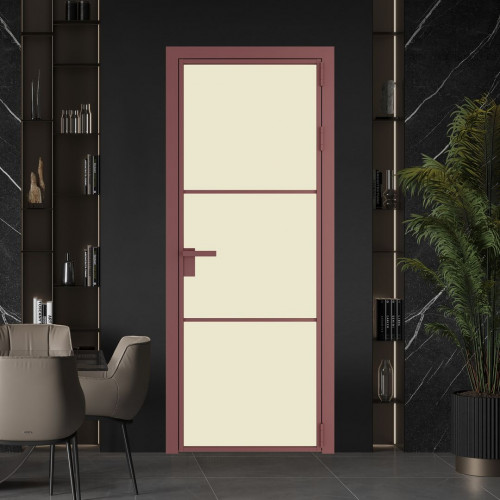 Межкомнатная дверь ProfilDoors 13 AG стекло Монохром жемчуг триплекс цвет профиля Красный антрацит