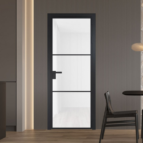 Межкомнатная дверь ProfilDoors 13 AG стекло Триплекс белый цвет профиля Черный матовый
