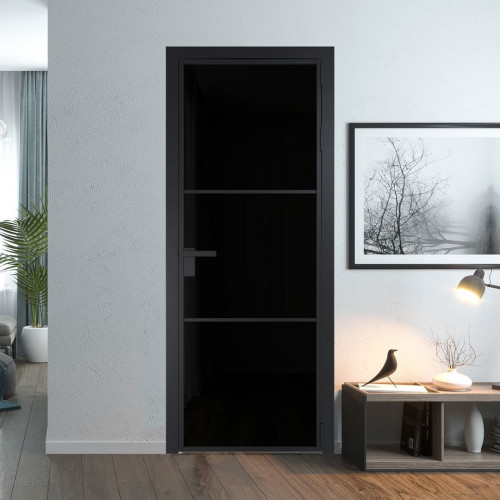 Межкомнатная дверь ProfilDoors 13 AG стекло Триплекс черный цвет профиля Черный матовый