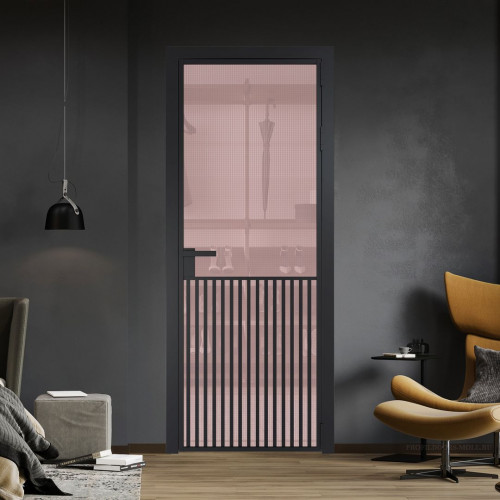 Межкомнатная дверь ProfilDoors 15 AG стекло Кризет розовое цвет профиля Черный матовый