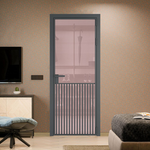 Межкомнатная дверь ProfilDoors 15 AG стекло Кризет розовое цвет профиля Серая ночь