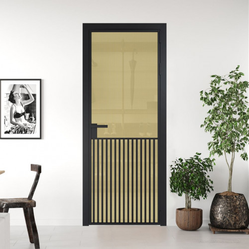 Межкомнатная дверь ProfilDoors 15 AG стекло Кризет золото цвет профиля Черный матовый