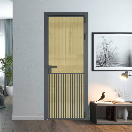 Межкомнатная дверь ProfilDoors 15 AG стекло Кризет золото цвет профиля Серая ночь
