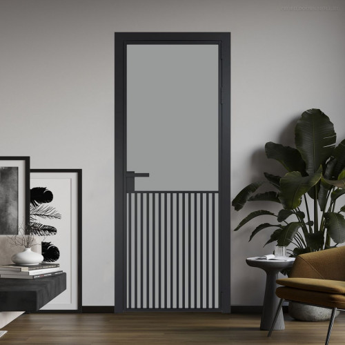 Межкомнатная дверь ProfilDoors 15 AG стекло Монохром серый триплекс цвет профиля Черный матовый