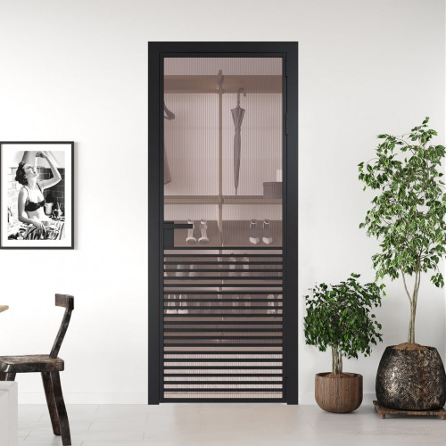 Межкомнатная дверь ProfilDoors 16 AG стекло Мору розовое цвет профиля Черный матовый