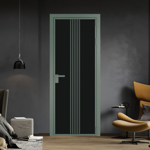 Межкомнатная дверь ProfilDoors 18 AG стекло Монохром черный триплекс цвет профиля Зеленый воск