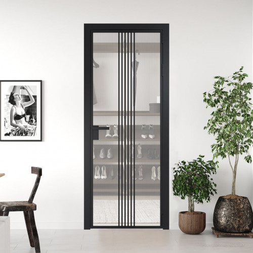 Межкомнатная дверь ProfilDoors 18 AG стекло Мору двухстороннее белое цвет профиля Черный матовый