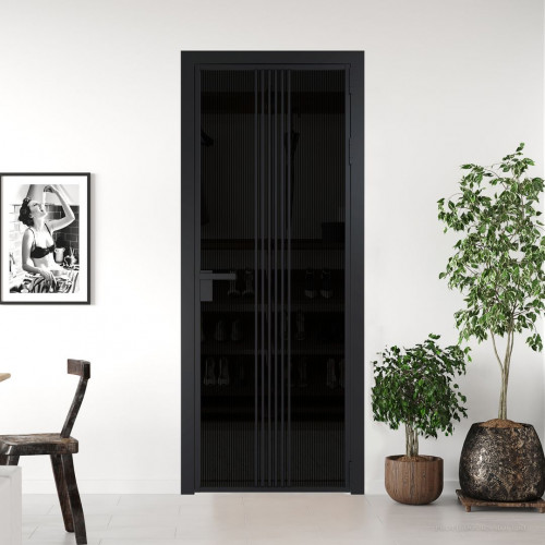 Межкомнатная дверь ProfilDoors 18 AG стекло Мору двухстороннее черное цвет профиля Черный матовый