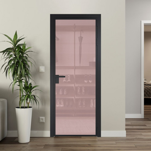 Межкомнатная дверь ProfilDoors 1 AG стекло Кризет розовое цвет профиля Черный матовый