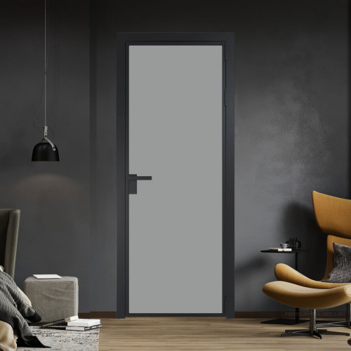 Межкомнатная дверь ProfilDoors 1 AG стекло Монохром серый триплекс цвет профиля Черный матовый