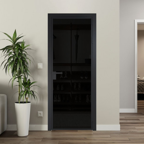 Межкомнатная дверь ProfilDoors 1 AG стекло Мору двухстороннее черное цвет профиля Черный матовый