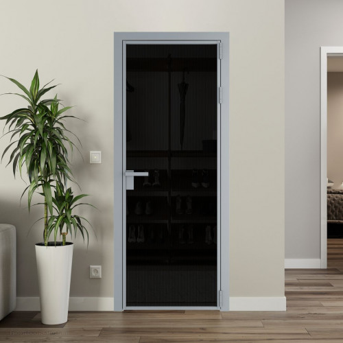 Межкомнатная дверь ProfilDoors 1 AG стекло Мору двухстороннее черное цвет профиля Серебро