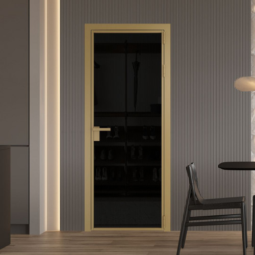 Межкомнатная дверь ProfilDoors 1 AG стекло Мору двухстороннее черное цвет профиля Золото