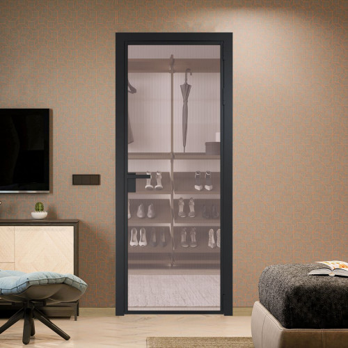 Межкомнатная дверь ProfilDoors 1 AG стекло Мору розовое цвет профиля Черный матовый
