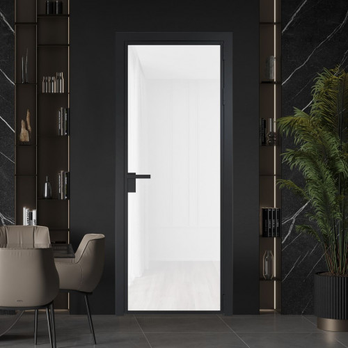 Межкомнатная дверь ProfilDoors 1 AG стекло Триплекс белый цвет профиля Черный матовый
