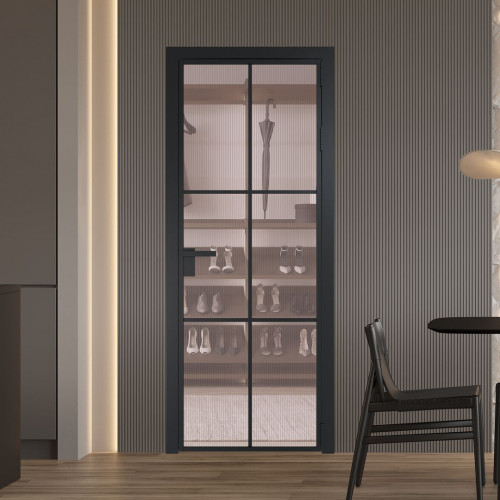 Межкомнатная дверь ProfilDoors 3 AG стекло Мору розовое цвет профиля Черный матовый