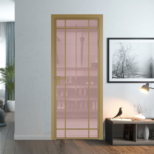 Межкомнатная дверь ProfilDoors 5 AG стекло Кризет розовое цвет профиля Золото