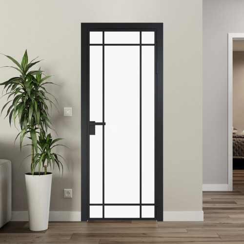 Межкомнатная дверь ProfilDoors 5 AG стекло Монохром белый просветленный триплекс цвет профиля Черный матовый