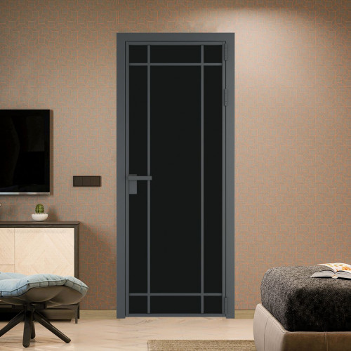 Межкомнатная дверь ProfilDoors 5 AG стекло Монохром черный триплекс цвет профиля Серая ночь
