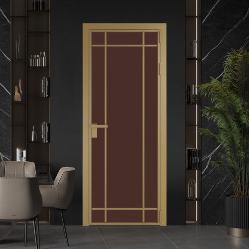 Межкомнатная дверь ProfilDoors 5 AG стекло Монохром шоколад триплекс цвет профиля Золото
