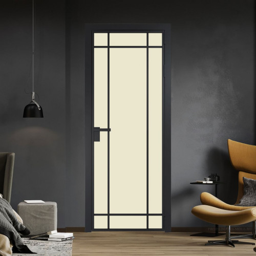 Межкомнатная дверь ProfilDoors 5 AG стекло Монохром жемчуг триплекс цвет профиля Черный матовый
