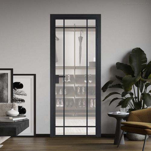 Межкомнатная дверь ProfilDoors 5 AG стекло Мору двухстороннее белое цвет профиля Черный матовый
