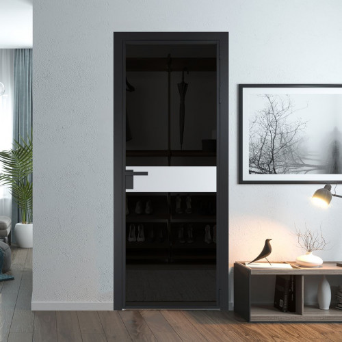 Межкомнатная дверь ProfilDoors 6 AG стекло Черное тонированное цвет профиля Черный матовый вставка Вайт