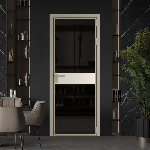 Межкомнатная дверь ProfilDoors 6 AG стекло Черное тонированное цвет профиля Никель матовый вставка Кремовая Магнолия
