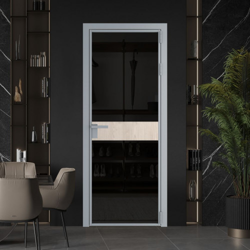 Межкомнатная дверь ProfilDoors 6 AG стекло Черное тонированное цвет профиля Серебро вставка Каштан светлый
