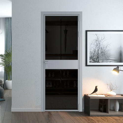 Межкомнатная дверь ProfilDoors 6 AG стекло Черное тонированное цвет профиля Серебро вставка Смоки