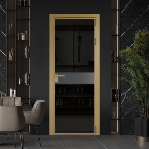 Межкомнатная дверь ProfilDoors 6 AG стекло Черное тонированное цвет профиля Золото вставка Графит