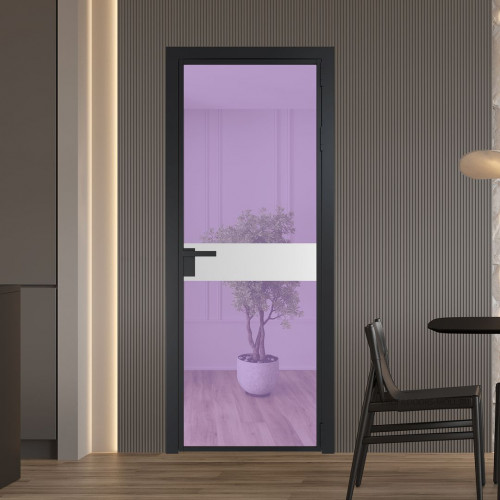 Межкомнатная дверь ProfilDoors 6 AG стекло Фиолетовое шпион цвет профиля Черный матовый вставка Крем Вайт