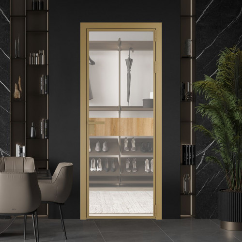 Межкомнатная дверь ProfilDoors 6 AG стекло Комфорт нейтрал цвет профиля Золото вставка Дуб Карамель