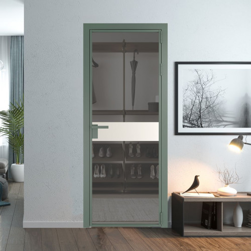 Межкомнатная дверь ProfilDoors 6 AG стекло Комфорт серый цвет профиля Зеленый воск вставка Перламутр белый
