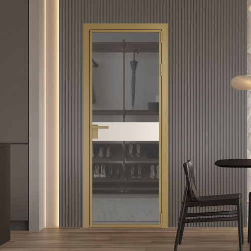 Межкомнатная дверь ProfilDoors 6 AG стекло Комфорт серый цвет профиля Золото вставка Кремовая Магнолия