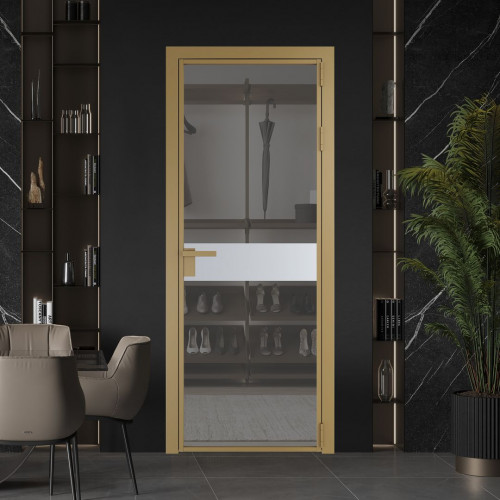 Межкомнатная дверь ProfilDoors 6 AG стекло Комфорт серый цвет профиля Золото вставка Лайт Грей