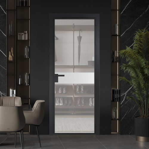 Межкомнатная дверь ProfilDoors 6 AG стекло Кризет цвет профиля Черный матовый вставка Крем Вайт