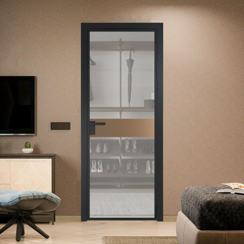 Межкомнатная дверь ProfilDoors 6 AG стекло Кризет цвет профиля Черный матовый вставка Перламутр золото