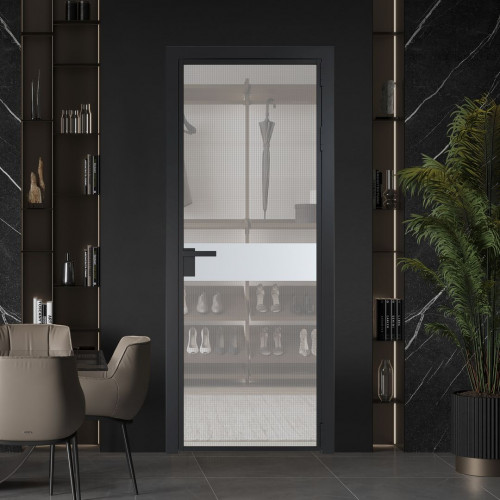 Межкомнатная дверь ProfilDoors 6 AG стекло Кризет цвет профиля Черный матовый вставка Вайт