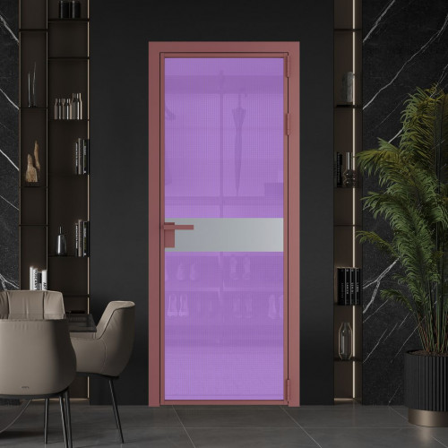 Межкомнатная дверь ProfilDoors 6 AG стекло Кризет фиолетовое цвет профиля Красный антрацит вставка Смоки