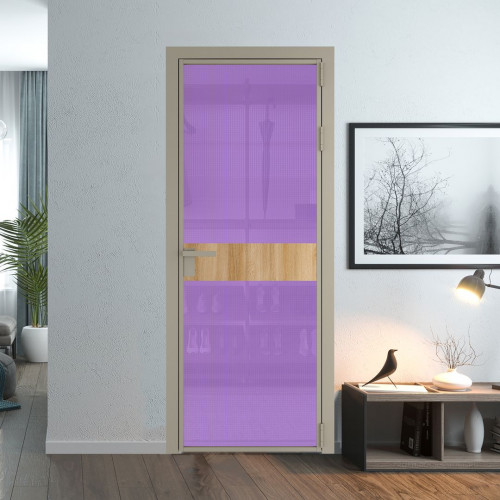 Межкомнатная дверь ProfilDoors 6 AG стекло Кризет фиолетовое цвет профиля Никель матовый вставка Дуб Карамель