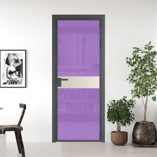 Межкомнатная дверь ProfilDoors 6 AG стекло Кризет фиолетовое цвет профиля Серая ночь вставка Кремовая Магнолия