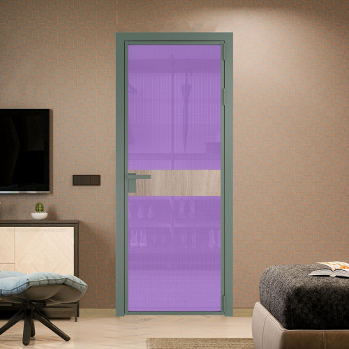 Межкомнатная дверь ProfilDoors 6 AG стекло Кризет фиолетовое цвет профиля Зеленый воск вставка Дуб Сонома