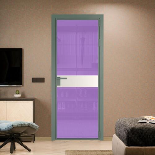 Межкомнатная дверь ProfilDoors 6 AG стекло Кризет фиолетовое цвет профиля Зеленый воск вставка Перламутр белый