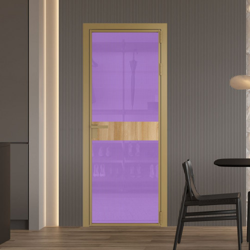 Межкомнатная дверь ProfilDoors 6 AG стекло Кризет фиолетовое цвет профиля Золото вставка Дуб Карамель