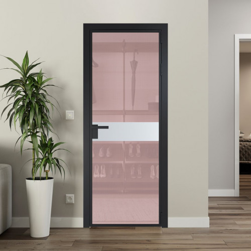 Межкомнатная дверь ProfilDoors 6 AG стекло Кризет розовое цвет профиля Черный матовый вставка Вайт
