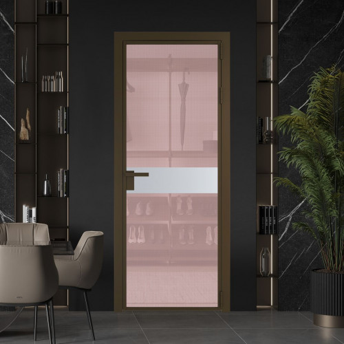 Межкомнатная дверь ProfilDoors 6 AG стекло Кризет розовое цвет профиля Деорэ вставка Лайт Грей